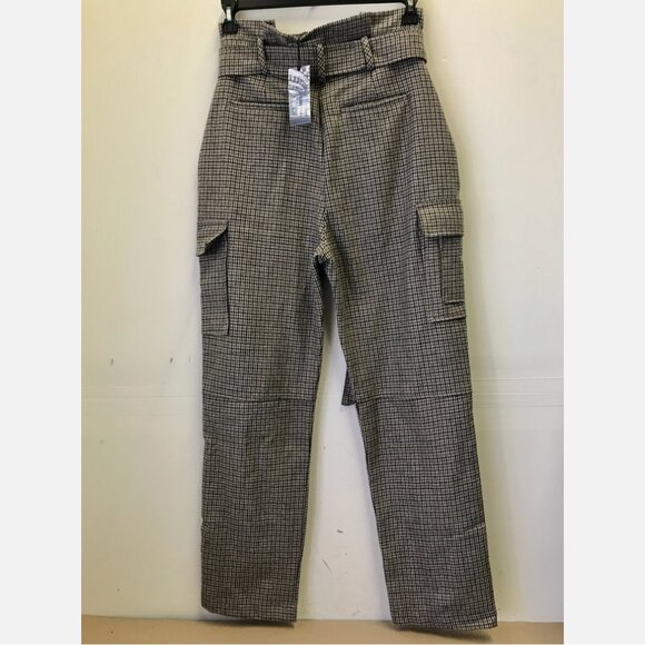Twenty Montreal Wool Blend Belted Herringbone Plaid Cargo Pants - Picture 2 of 2